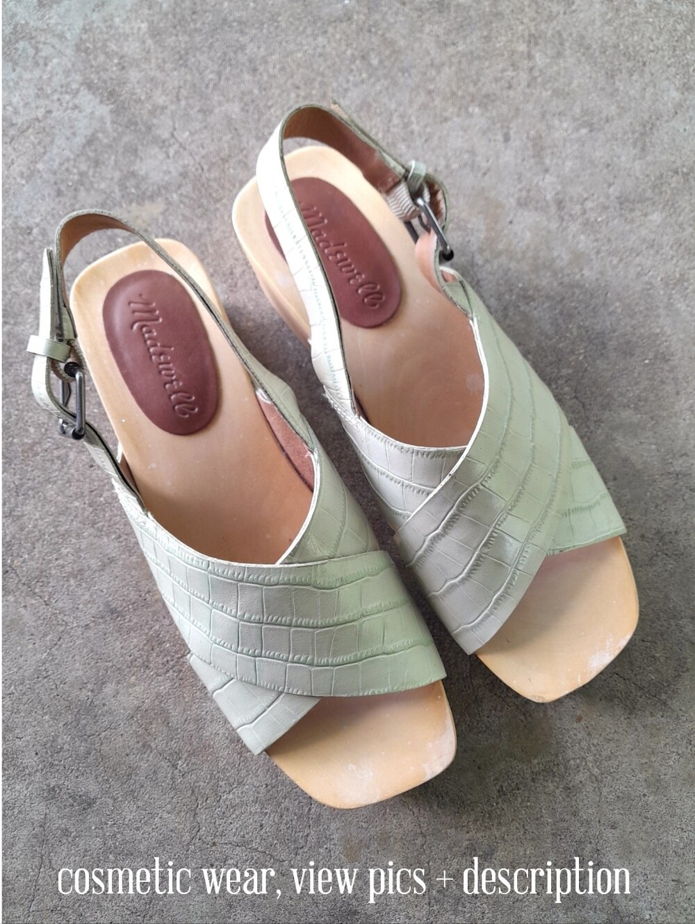 Madewell wood leather block heel open toe slingback clog sandal 6